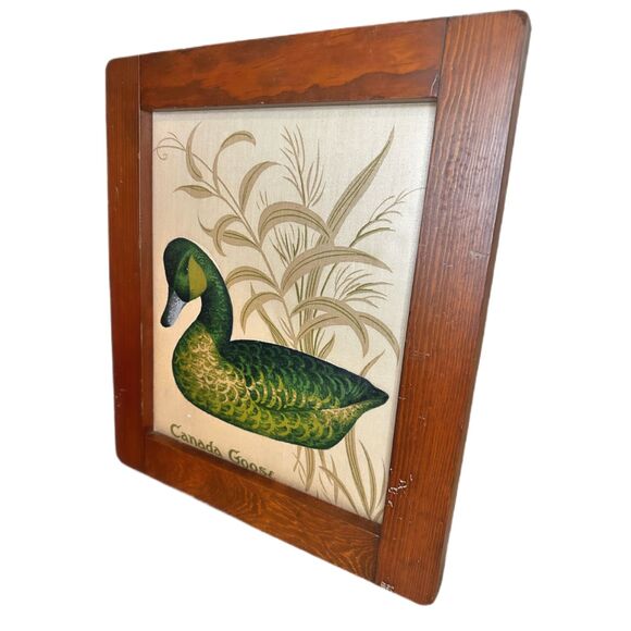 Vtg Fabric Panel of a Canada Goose in Handmade Wood Frame15x13" Ducks Waterfowl - Picture 4 of 6
